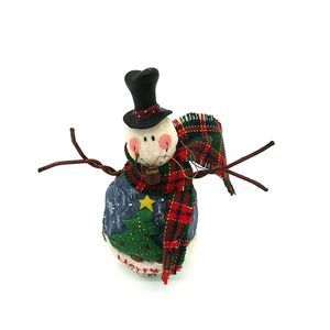 Christmas Snowman Figurine Standing Christmas Decor Fabric Scarf Metal Pipe